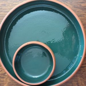 Deep Green Glazed Chips and Dip Bowl